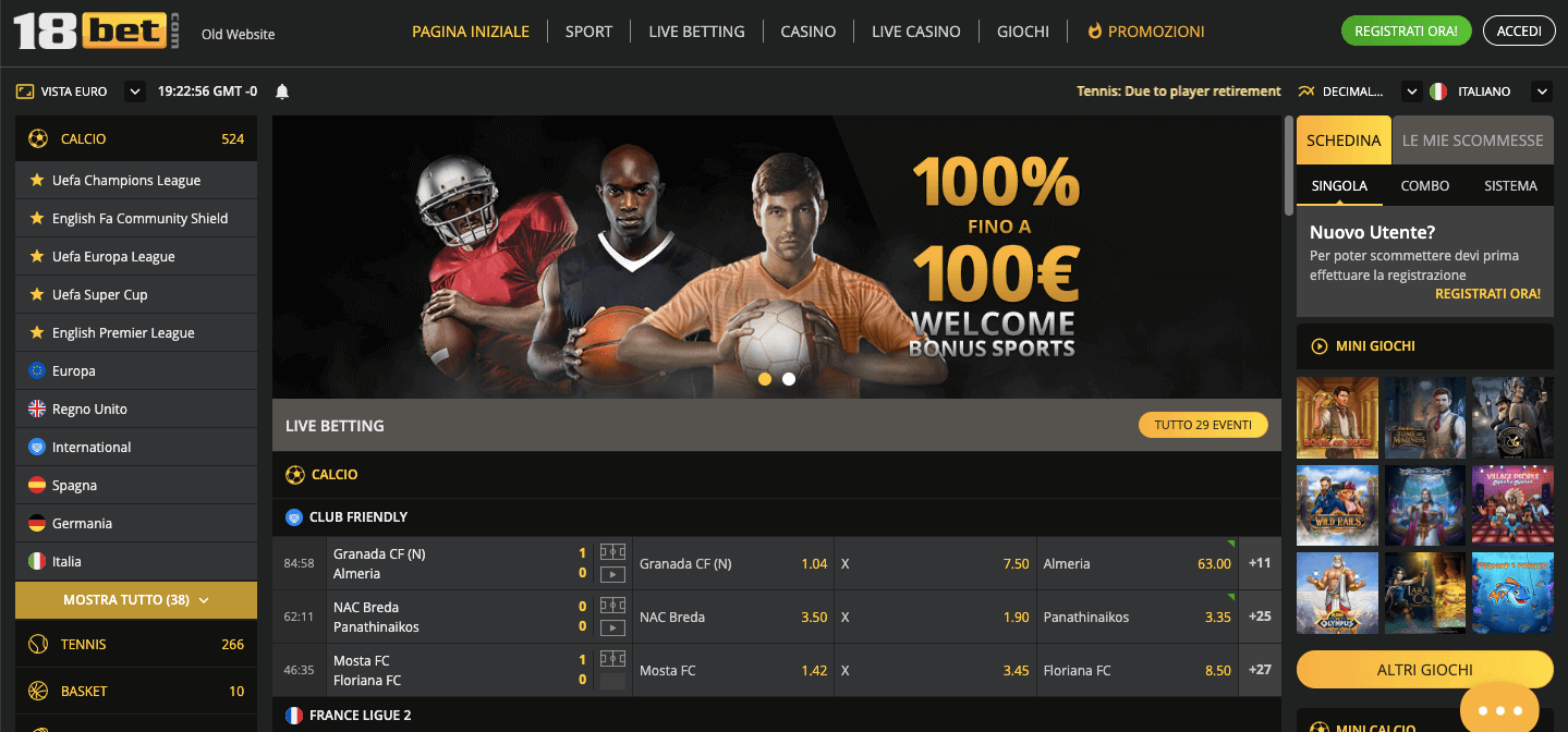 18Bet homepage